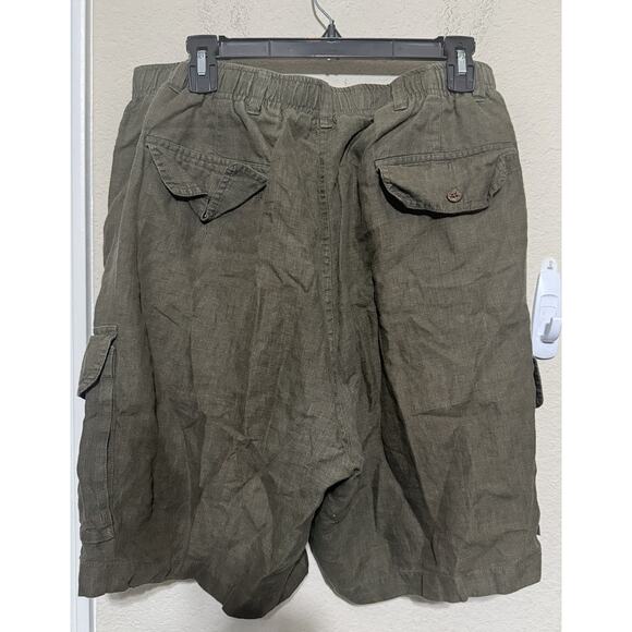 Caribbean 100% Linen Mens Olive Green Cargo Shorts Size 42X8 Drawstring Beach - Picture 4 of 5